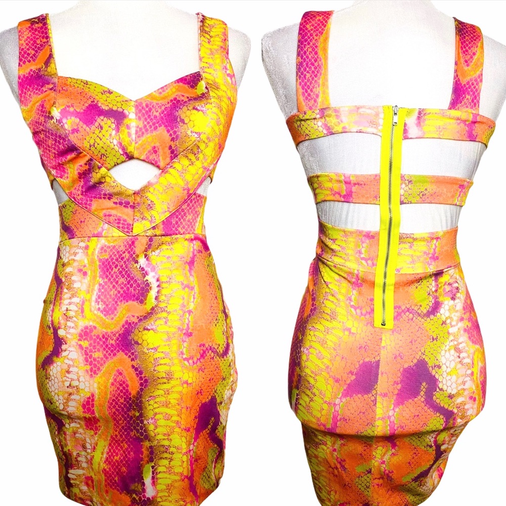 Snake Skin Print Neon Dress
